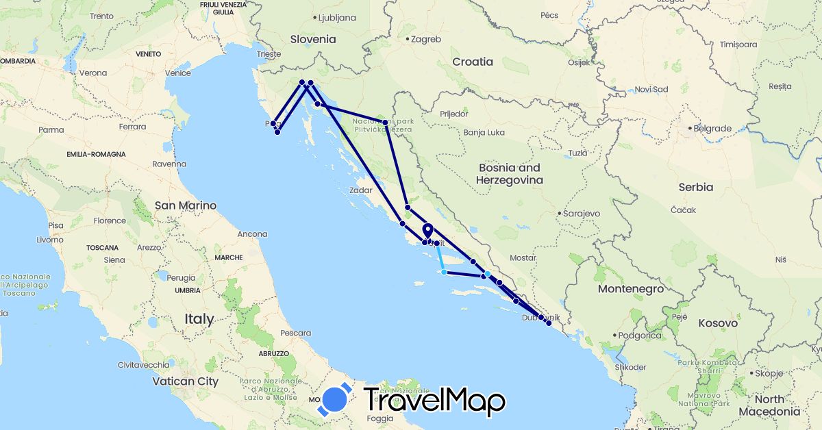 TravelMap itinerary: driving, boat in Croatia (Europe)